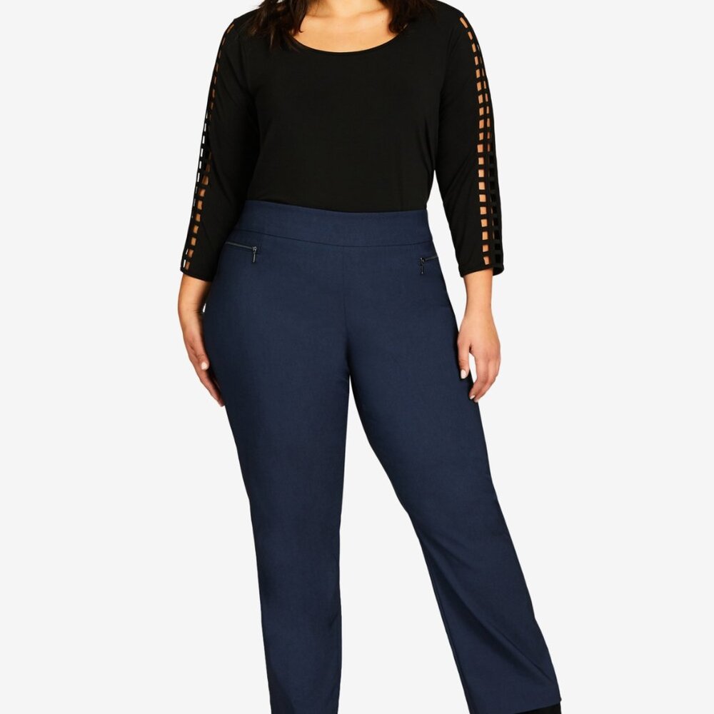 AVENUE Plus Size 26 A, DARK BLUE Pull On Super Stretch Straight Leg Pants  NWT